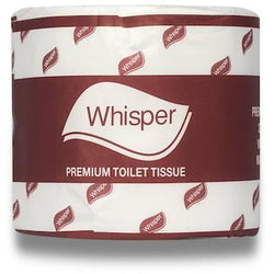 WHISPER TOILET PAPER 600 SHEET PREMIUM. CARTON 48 ROLLS